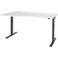Schäfer Shop Select Schreibtisch ERGO-T 2.0, elektrisch höhenverstellbar, Freiform Ansatz links, T-Fuss, B 1800 x H 715-1205 mm, lichtgrau/weissalu