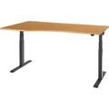 Schäfer Shop Select Schreibtisch ERGO-T 2.0, elektrisch höhenverstellbar, Freiform Ansatz links, T-Fuss, B 1800x H 640-1300 mm, Buche/anthrazit