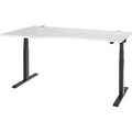 Schäfer Shop Select Schreibtisch ERGO-T 2.0, elektrisch höhenverstellbar, Freiform Ansatz links, T-Fuss, B 1800x H 640-1300 mm, lichtgrau/weissalu