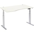 Schäfer Shop Select Schreibtisch ERGO-T, elektrisch höhenverstellbar, Freiform, Ansatz links, T-Fuss, B 1800 x H 640-1300 mm, weiss/weissalu