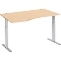 Schäfer Shop Select Schreibtisch ERGO-T, elektrisch höhenverstellbar, Freiform, Ansatz links, T-Fuss, B 1800 x H 725-1185 mm, Ahorn/weissalu