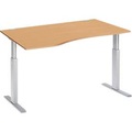 Schäfer Shop Select Schreibtisch ERGO-T, elektrisch höhenverstellbar, Freiform, Ansatz links, T-Fuß, B 1800 x H 725-1185 mm, Buche/weißalu