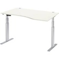 Schäfer Shop Select Schreibtisch ERGO-T, elektrisch höhenverstellbar, Freiform, Ansatz rechts, T-Fuss, B 1800 x H 640-1300 mm, weiss/weissalu