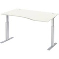 Schäfer Shop Select Schreibtisch ERGO-T, elektrisch höhenverstellbar, Freiform, Ansatz rechts, T-Fuss, B 1800 x H 725-1185 mm, weiss/weissalu