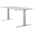 Schäfer Shop Select Schreibtisch LOGIN, elektrisch höhenverstellbar, Rechteck, T-Fuss, B 1600 x T 800 x H 645-1290 mm, lichtgrau/weissaluminium