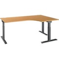 Schäfer Shop Select Winkelschreibtisch ERGO-T 2.0, 90° Winkel, Ansatz rechts, T-Fuss, B 2000 x T 1200/800 x H 675-895 mm, Buche/anthrazit
