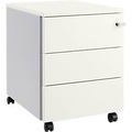 Schäfer Shop Pure Rollcontainer 333, Stahlkorpus, Holzfront, Rollen, abschliessbar, B 435 x T 565 x H 567 mm, 3 Schübe, weissaluminium/weissaluminium
