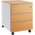 Schäfer Shop Pure Rollcontainer 333, Stahlkorpus, Holzfront, Rollen, abschliessbar, B 435 x T 565 x H 567 mm, 3 Schübe, Buche/weissaluminium