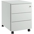 Schäfer Shop Pure Rollcontainer 333, Stahlkorpus, Holzfront, Rollen, abschliessbar, B 435 x T 565 x H 567 mm, 3 Schübe, lichtgrau/lichtgrau