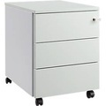Schäfer Shop Pure Rollcontainer 333, Stahlkorpus, Holzfront, Rollen, abschliessbar, B 435 x T 565 x H 567 mm, 3 Schübe, lichtgrau/weissaluminium