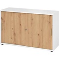 Schiebetürschrank Breno, abschliessbar, Spanplatte, melaminharzbeschichtet, B 1200 x T 400 x H 748 mm, 2 Ordnerhöhen, weiss/Asteiche