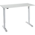 Schreibtisch, elektrisch höhenverstellbar, Rechteck, T-Fuss, B 1300 x T 650 x H 715-1205 mm, lichtgrau/weissaluminium