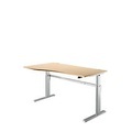 Schreibtisch Standard, elektrisch höhenverstellbar, Freiform, Ansatz links, C-Fuss, B 1800 x T 1000/800 x H 725-1185 mm, Ahorn/weissalu