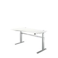 Schreibtisch Standard, elektrisch höhenverstellbar, Freiform, Ansatz links, C-Fuss, B 1800 x T 1000/800 x H 725-1185 mm, weiss/weissalu