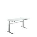 Schreibtisch Standard, elektrisch höhenverstellbar, Freiform, Ansatz rechts, C-Fuss, B 1800 x T 1000/800 x H 725-1185 mm, lichtgrau/weissalu