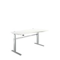 Schreibtisch Standard, elektrisch höhenverstellbar, Freiform, Ansatz rechts, C-Fuss, B 1800 x T 1000/800 x H 725-1185 mm, weiss/weissalu