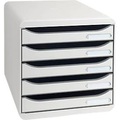 Schubladenbox BIG-BOX PLUS, A4+, 5 halboffene Schübe mit Auszugsstopp, Griffmulde & Etikettenhalter, Etiketten, Blauer Engel, Kunststoff, grau