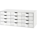Schubladenbox Paperflow, Format A4, 12 Schübe mit geschlossener Front, Griffmulde & Etikettenhalter, Etiketten, B 857 x T 342 x H 350 mm, PS, weiß