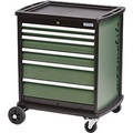 Schubladenschrank Bedrunka+Hirth maxmobile 2, mobil, 6 Schübe, 1 Seitenblende, abschliessbar, bis 300 kg, resedagrün RAL 6011, Stahlblech