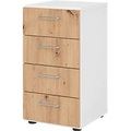 Schubladenschrank Breno, 4 Schübe, Metallgriffe, B 400 x T 420 x H 748 mm, weiss/Asteiche