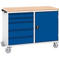 Schubladenschrank Serie Verso, fahrbar, 5 Schubladen, mit Tür, mit Holzauflage