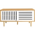 Sideboard Stripe, Eichenholzfurnier, Schiebetüren weiß, m. Holzfüßen, B 1350 x T 450 x H 650 mm