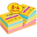 POST-IT, Post-it Super Sticky Haftnotizen 654-SSCARN 76 x 76 mm 90 Blatt pro Block Blau, Gelb, Grün, Orange, Rosa Quadratisch Unliniert 12 Stück