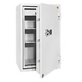 Tresor FRS 93, Feuerwiderstand LFS 60P nach EN 15659, Sicherheitsstufe S 2, Elektronikschloss & Schlüsselverriegelung, 2 Fachböden & 1 Auszugsschublade, B 565 x T 450 x H 972 mm, lichtgrau RAL 7035