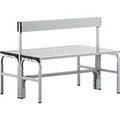 Umkleidebank, Edelstahlrohr/Alu, doppelt mit Rückenteil, L 1015 mm, weissalu