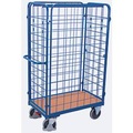 Vierwandwagen, Stahl/MDF-Platte, Enzianblau/Buche-Dekor, L 1000 x B 600 mm, Nutzhöhe 1525 mm, einhängbare Längswände, EasySTOP, bis 500 kg