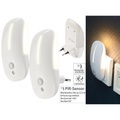 Lunartec 2 LED-Steckdosen-Nachtlichter mit Bewegungsmelder & Dämmerungs-Sensor