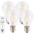 Luminea LED-Filament-Birne, A+, E27, 4 W, 470 Lm, 360°, warmweiss, 4er-Set