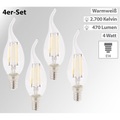 Luminea 4er-Set LED-Filament-Kerzen, E14, A+, 4 W, 470 Lm, warmweiss, Ba35