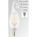 Luminea LED-Filament-Kerze, E14, A+, 4 Watt, 470 Lumen, 360°, warmweiss, Ba35