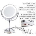 Sichler Beauty LED-Kosmetikspiegel mit Akku, Bluetooth-Lautsprecher, 1x / 5x Vergröss.