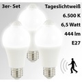 Luminea LED-Lampe mit PIR-Sensor, 6,5 Watt, E27, 444 Lumen, weiss, 3er-Set