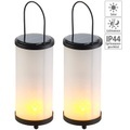 Lunartec 2er-Set Solar-LED-Laternen Glas/Metall mit Fackel-Effekt, 96 LEDs