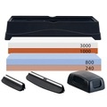 Rosenstein & Söhne Schleifstein-Zubehör-Set mit Halter, Winkelhilfen, Glätter, 2 Steinen