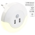 Luminea LED-Steckdosen-Nachtlicht mit PIR- und Lichtsensor, 2x USB (10 Watt)