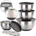 11-teiliges Premium-Rührschüssel-Set mit 3 Reibeaufsätzen, Edelstahl / Schüssel