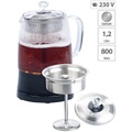 Rosenstein & Söhne 2in1-Glas-Teebereiter & Wasserkocher, Edelstahl-Sieb, 800 Watt, 1,2 l