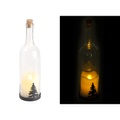 Lunartec, Lunartec Deko-Glasflasche mit LED-Kerze, bewegliche Flamme, Timer, Tannen-Motiv