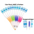 newgen medicals 12er-Pack Marken-Zahnbürsten mit Zungenreiniger, HART, 4 Farben