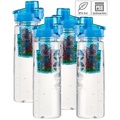 Rosenstein & Söhne 4er-Set Tritan-Trinkflaschen mit Fruchtbehälter, BPA-frei, 800ml, blau