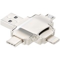 Callstel microSD-Kartenleser mit Lightning-, Micro-USB- & USB-Stecker Typ A & C