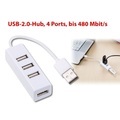 Xystec Superkompakter USB-2.0-Hub mit 4 Ports, bis 480 Mbit/s