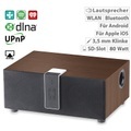 auvisio WLAN-Multiroom-Lautsprecher mit Subwoofer, BT, Airplay, 80 W, walnuss