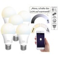 Luminea Home Control 5er-Set WLAN-LED-Lampen, E27, 800lm, für Alexa & Google Assistant, CCT
