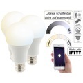 Luminea Home Control 3er-Set WLAN-LED-Lampen, mit Sprachsteuerung, E27, 1.050 lm, CCT