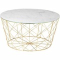 Couchtisch mit Metallkorb gold Marmor weiss rund 80x80